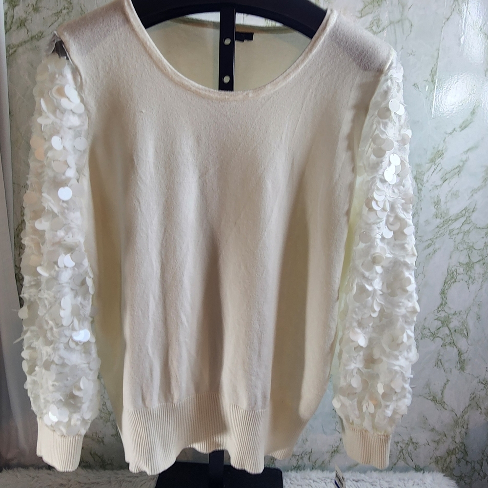 ALFANI Stunning Sequin Sleeve Sweater Top